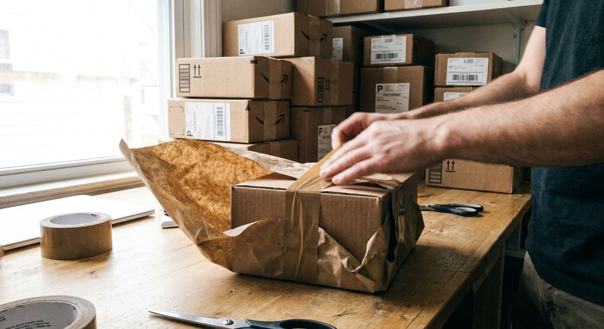 Emballage de colis et étiquette d'expédition pour une boutique en ligne