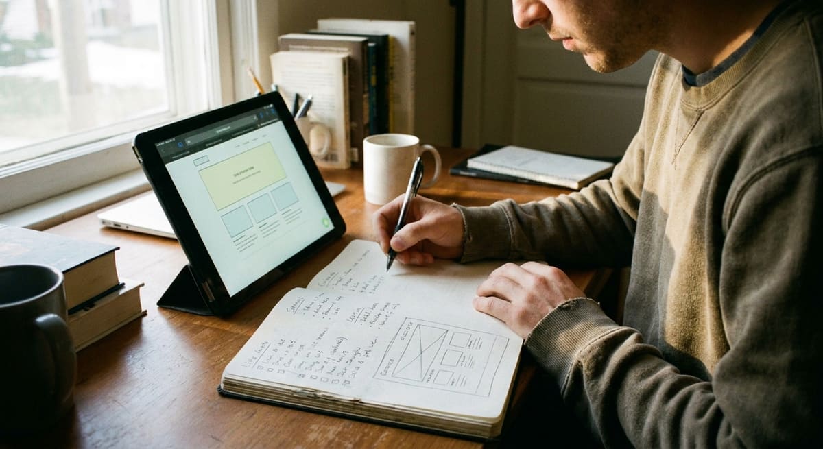 Liste de fonctionnalités site web notées à la main avant la rédaction du brief