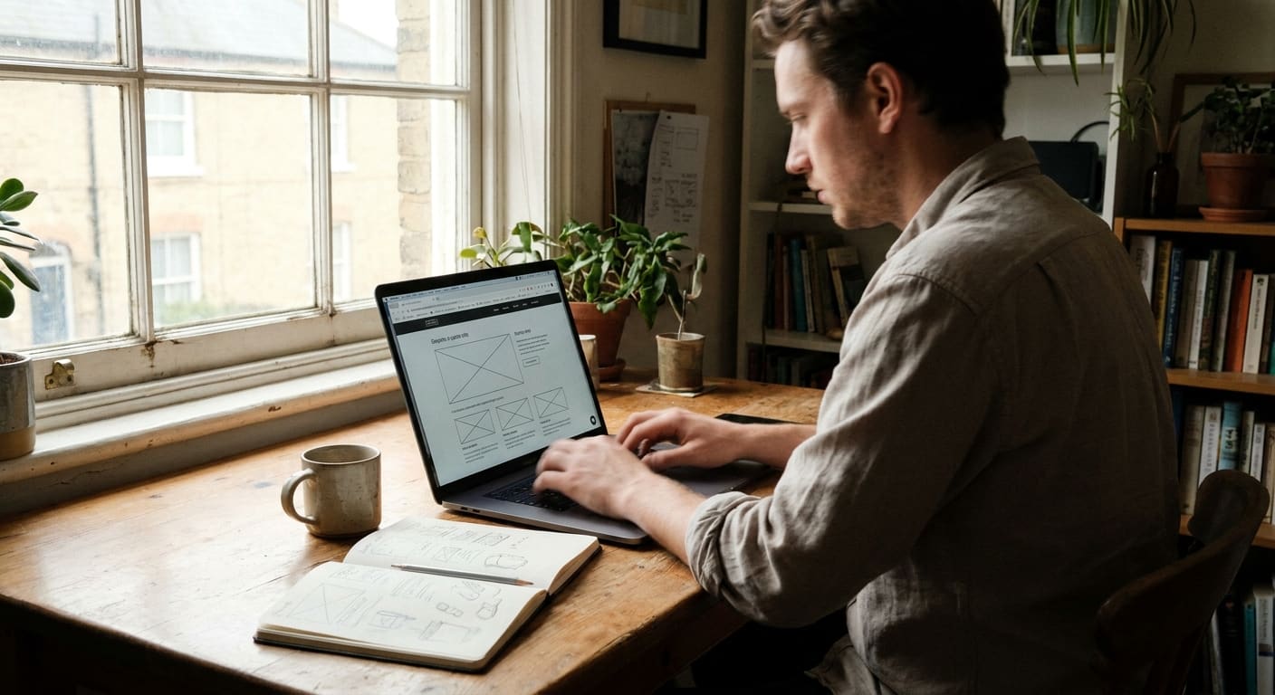 Bureau de freelance calculant le prix création site web sur ordinateur portable
