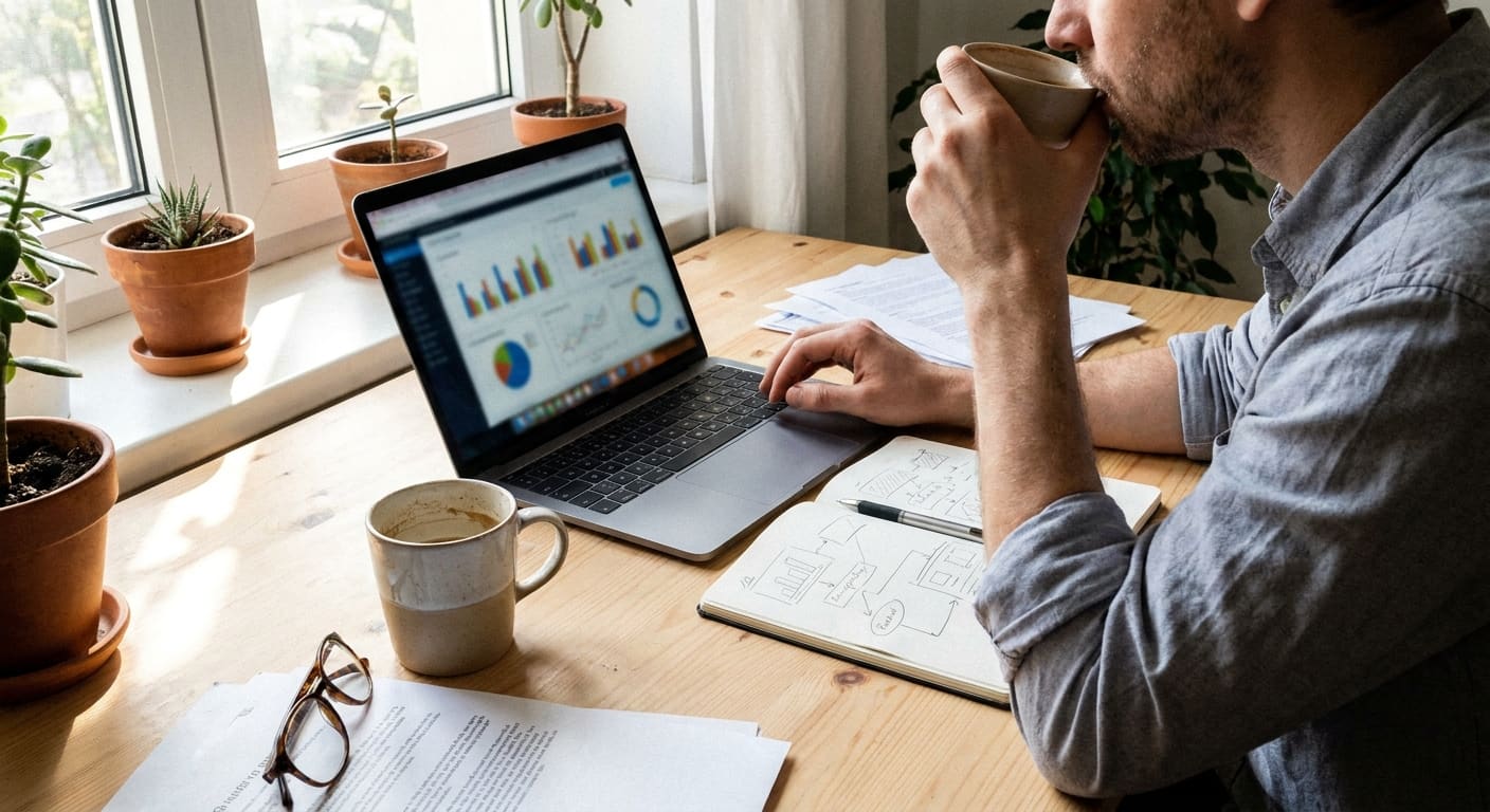 Entrepreneur analysant les étapes d'un tunnel de vente sur écran