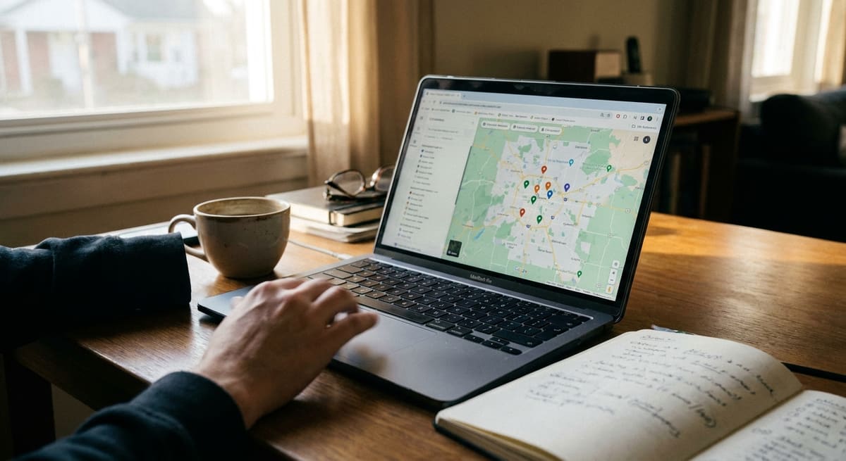 Écran d'ordinateur affichant une fiche google maps entreprise en cours d'optimisation locale