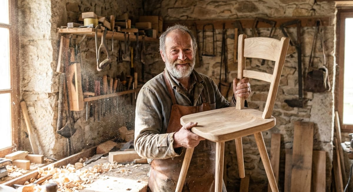 Artisan menuisier montrant un chantier local pour renforcer sa visibilité locale artisan