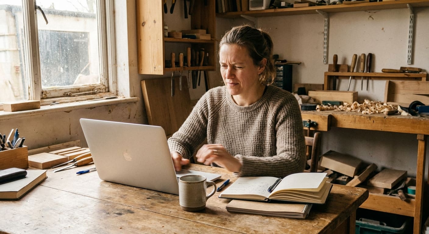 Entrepreneuse préparant la création d'un site internet pour son entreprise sur ordinateur portable