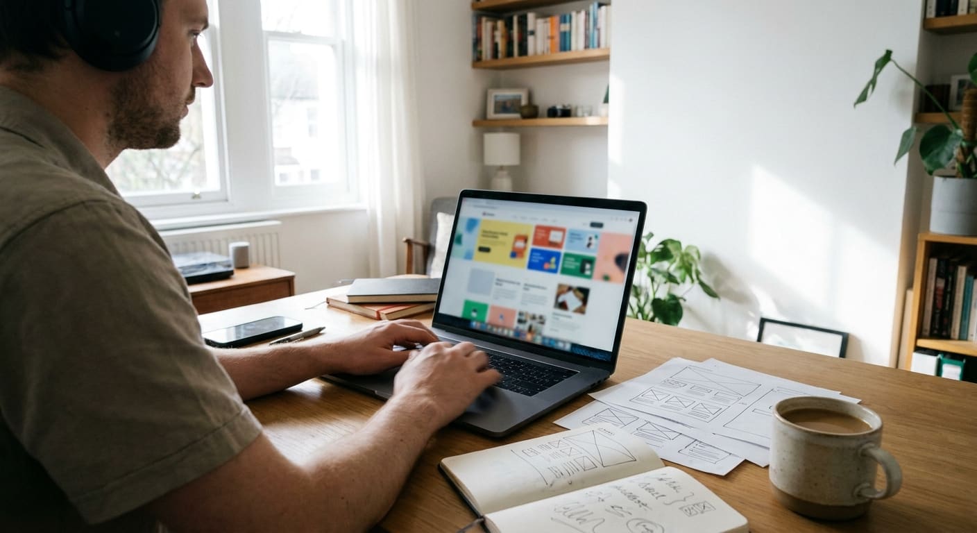 Espace de travail pour créer un site web avec maquette et ordinateur portable